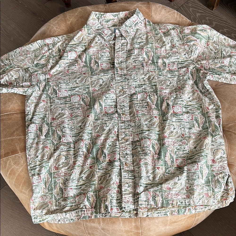 Kahala Men's Green Fish Print Aloha Shirt XXL